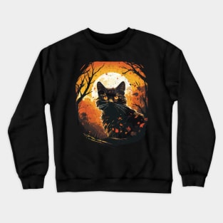 Retro Vintage Style Halloween Black Cat, Autumn Moon Crewneck Sweatshirt